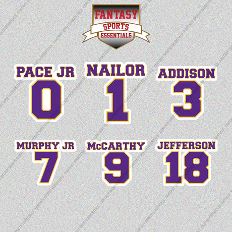 Minnesota Vikings 2025 Name and Number Glossy Stickers (Choose Your Player) Page 1