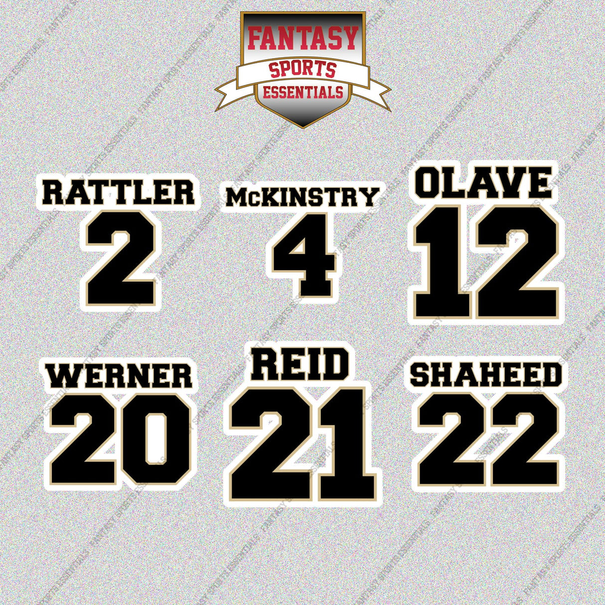 New Orleans Saints 2025 Name and Number Glossy Stickers (Choose Your Player) Page 1
