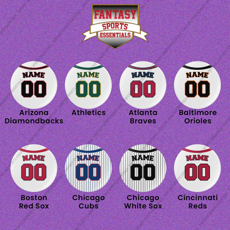 Pro Baseball Personalized Current Home Jersey Button Pins (A-L) (Enter Your Name and Number) Page 1