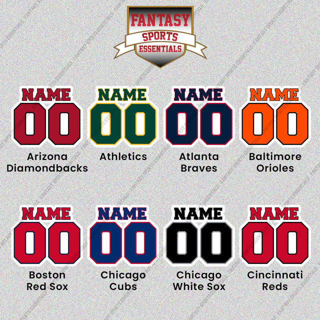 Pro Baseball Personalized Current Name and Number Glossy Stickers (A-L) (Enter Your Name and Number) Page 1