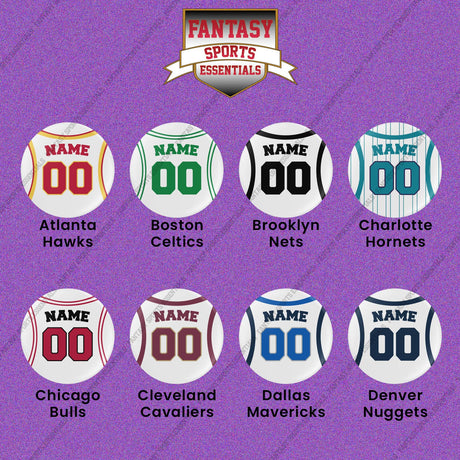 Pro Basketball Personalized Current Away Jersey Button Pins (A-M) (Enter Your Name and Number) Page 1