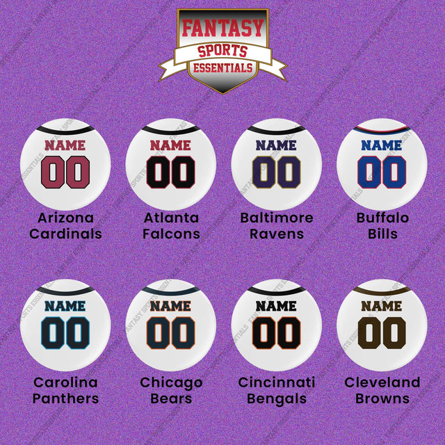 Pro Football Personalized Current Away Jersey Button Pins (A-K) (Enter Your Name and Number) Page 1