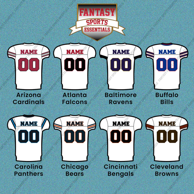 Pro Football Personalized Current Away Jersey Car Decals (A-K) (Enter Your Name and Number) Page 1
