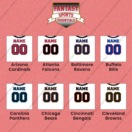 Pro Football Personalized Current Away Jersey Wall Art Prints (A-K) (Enter Your Name and Number) Page 1