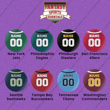Pro Football Personalized Current Home Jersey Button Pins (L-W) (Enter Your Name and Number) Page 2