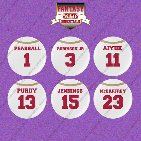 San Francisco 49ers 2025 Away Jersey Button Pins (Choose Your Player) Page 1