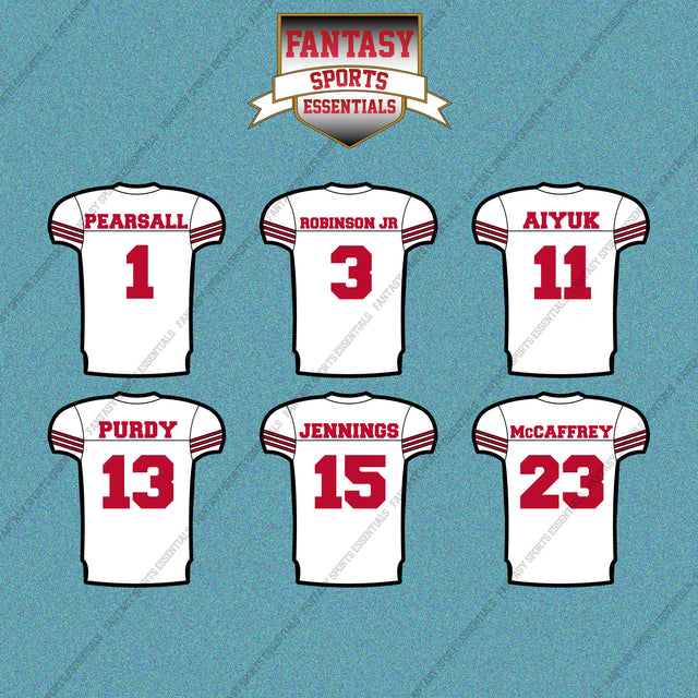 San Francisco 49ers 2025 Away Jersey Car Decals (Choose Your Player) Page 1