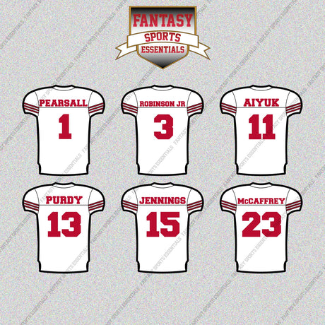 San Francisco 49ers 2025 Away Jersey Glossy Stickers (Choose Your Player) Page 1