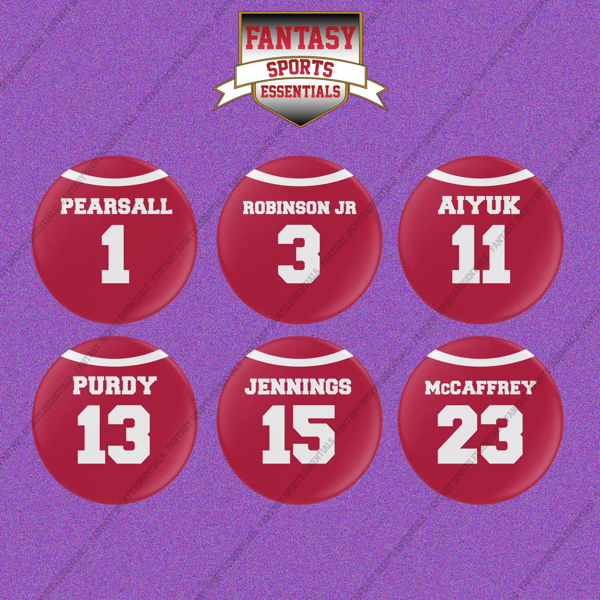 San Francisco 49ers 2025 Home Jersey Button Pins (Choose Your Player) Page 1