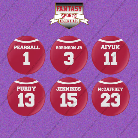 San Francisco 49ers 2025 Home Jersey Button Pins (Choose Your Player) Page 1
