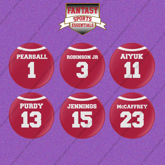 San Francisco 49ers 2025 Home Jersey Button Pins (Choose Your Player) Page 1