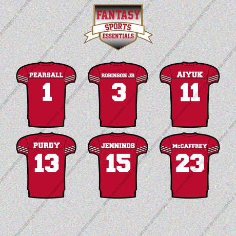 San Francisco 49ers 2025 Home Jersey Glossy Stickers (Choose Your Player) Page 1
