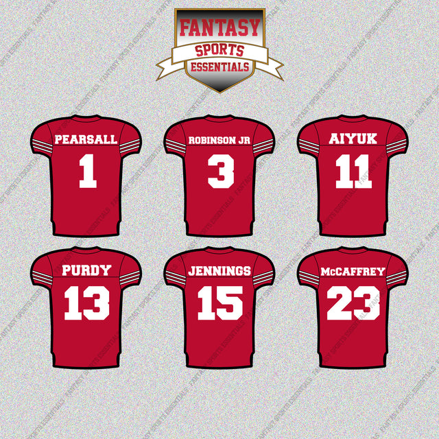 San Francisco 49ers 2025 Home Jersey Glossy Stickers (Choose Your Player) Page 1