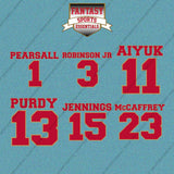 San Francisco 49ers 2025 Name and Number Car Decals (Choose Your Player) Page 1
