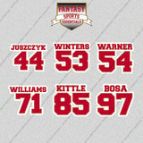 San Francisco 49ers 2025 Name and Number Glossy Stickers (Choose Your Player) Page 2