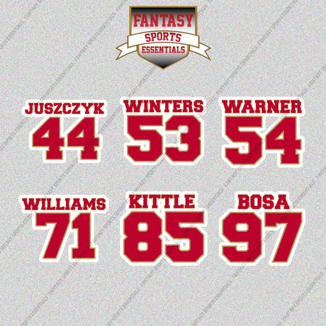 San Francisco 49ers 2025 Name and Number Glossy Stickers (Choose Your Player) Page 2