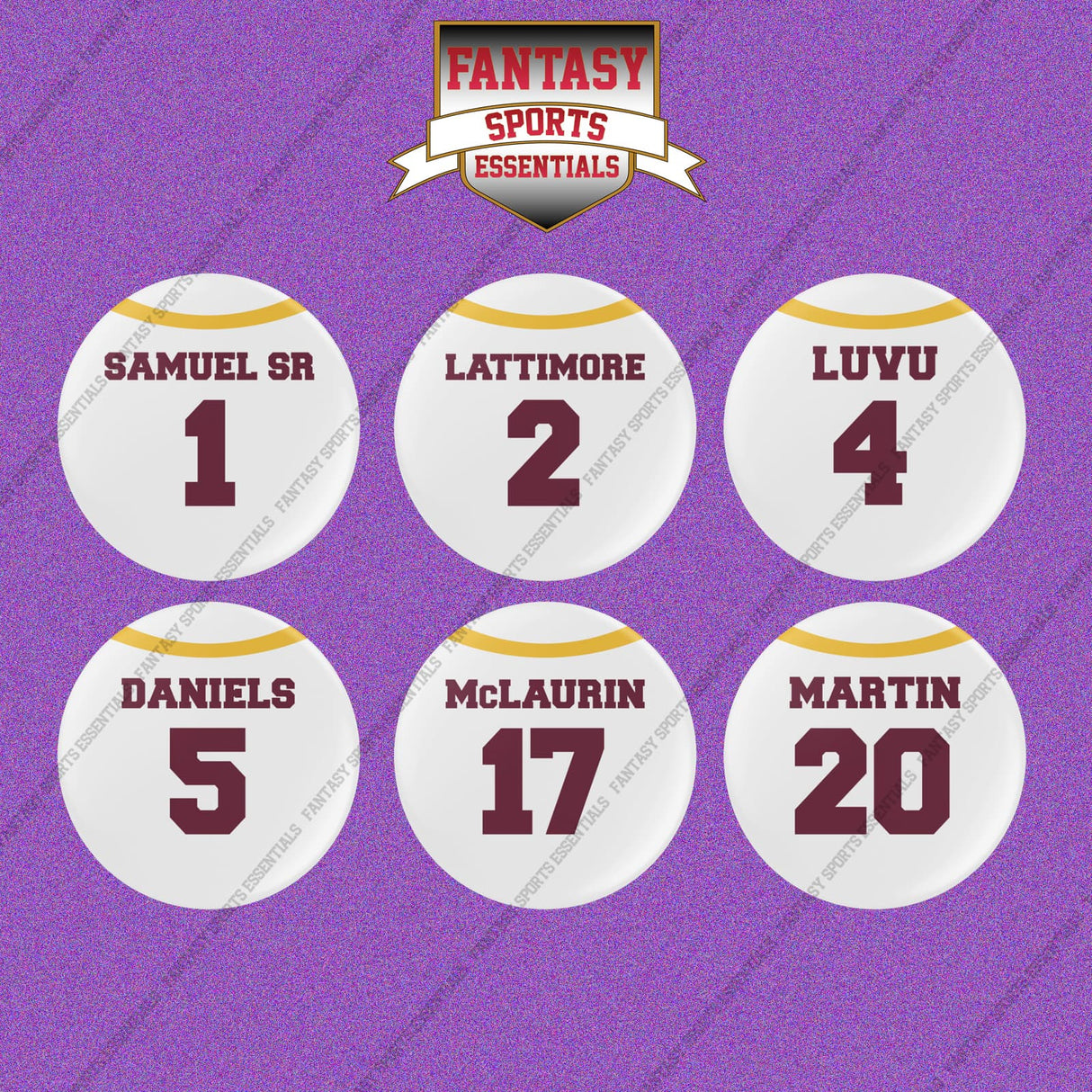 Washington Commanders 2025 Away Jersey Button Pins (Choose Your Player) Page 1