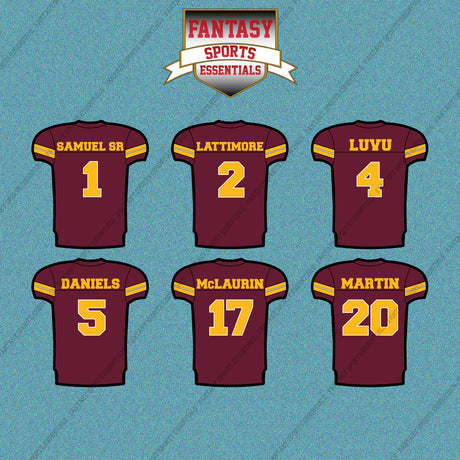 Washington Commanders 2025 Home Jersey Car Decals (Choose Your Player) Page 1
